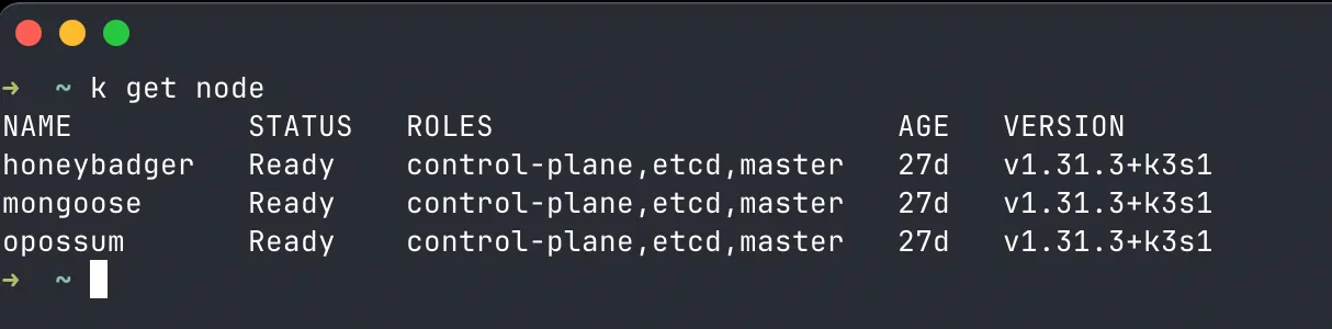 list of my kubernetes nodes